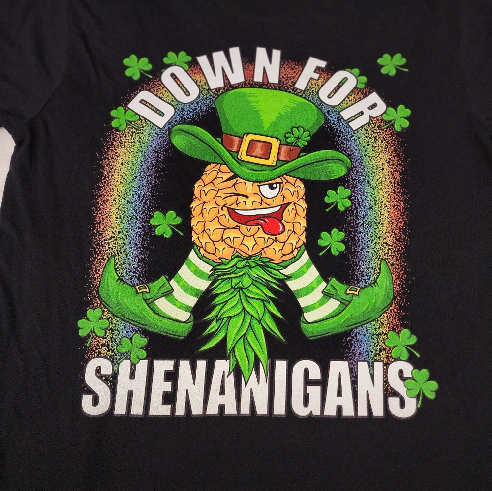 NWT "Down For Shenanigans" Pineapple  Tshirt Unisex Small Black